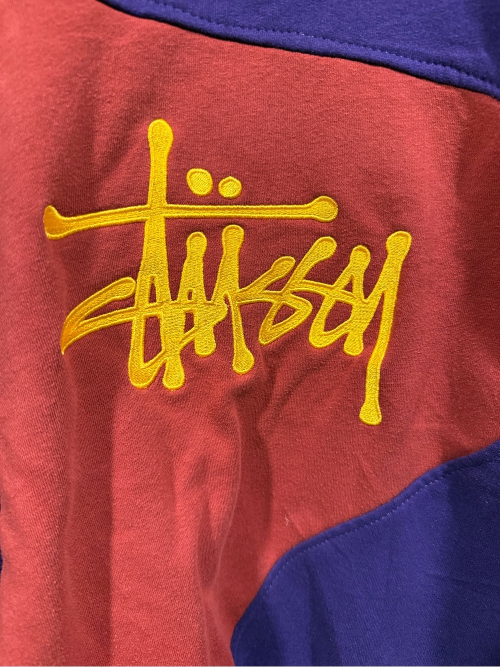Stussy inspired Purple rework Crewneck with Red Panels and Yellow Logo - Picture 3 of 5